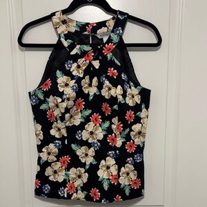 White House Black Market Floral Halter Top - Black and Multicolor